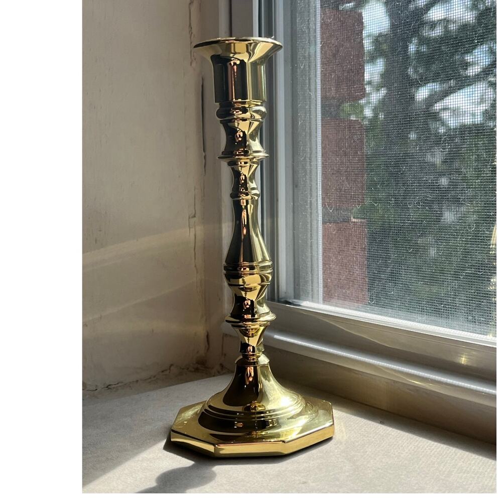 Baldwin Brass Heavy Candlestick Holder 7” Taper Candle Holder Octagon Base